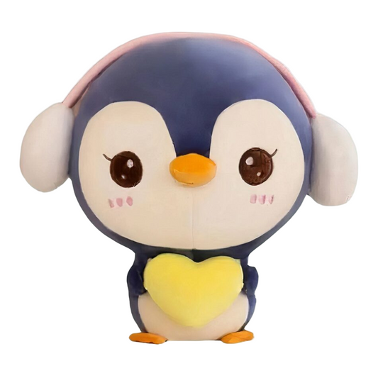 Peluche pingouin bleu avec cache oreilles