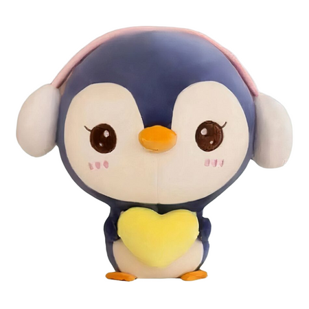 Peluche pingouin bleu avec cache oreilles