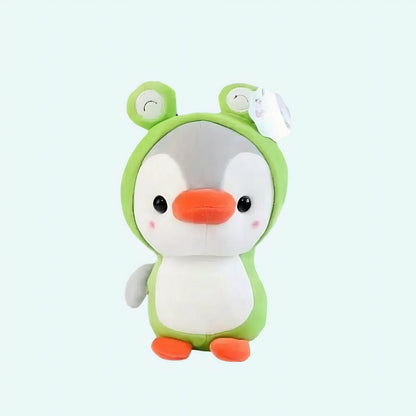 Peluche pingouin déguisé en grenouille