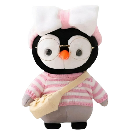 Peluche pingouin pull rose