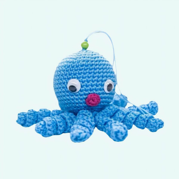 Peluche poulpe bleue douce tressée pour enfant