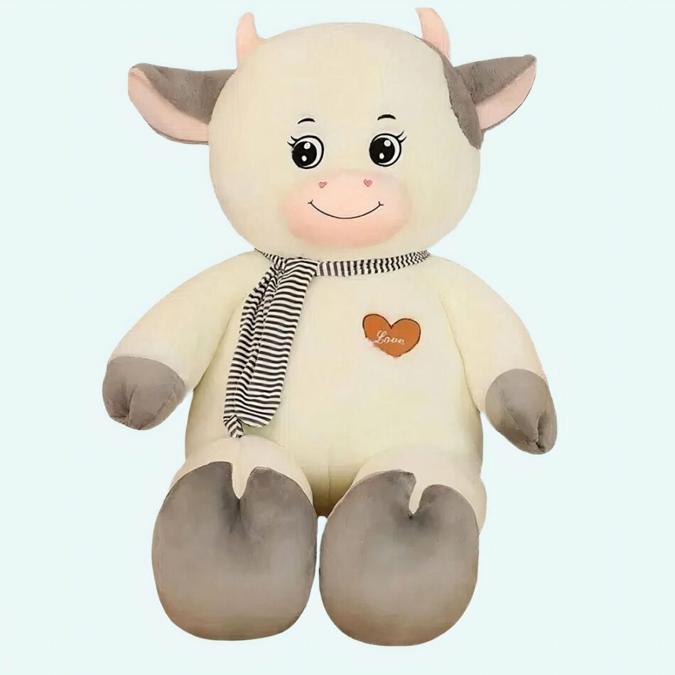 Peluche vache géante blanche grise