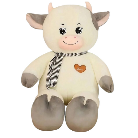 Peluche vache géante blanche grise