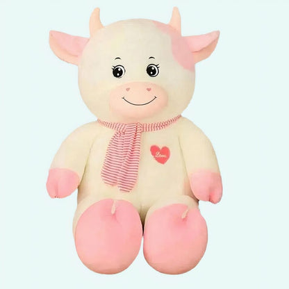 Peluche vache géante blanche rose