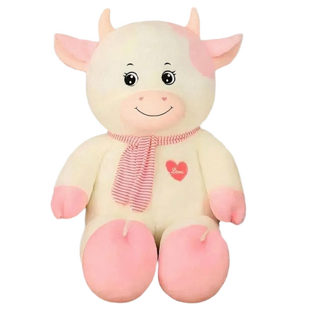 Peluche vache géante blanche rose