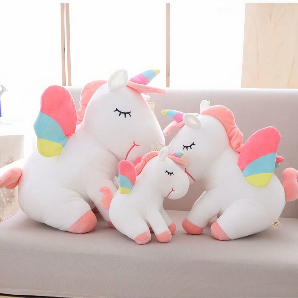 Peluche licorne bleue arc-en-ciel