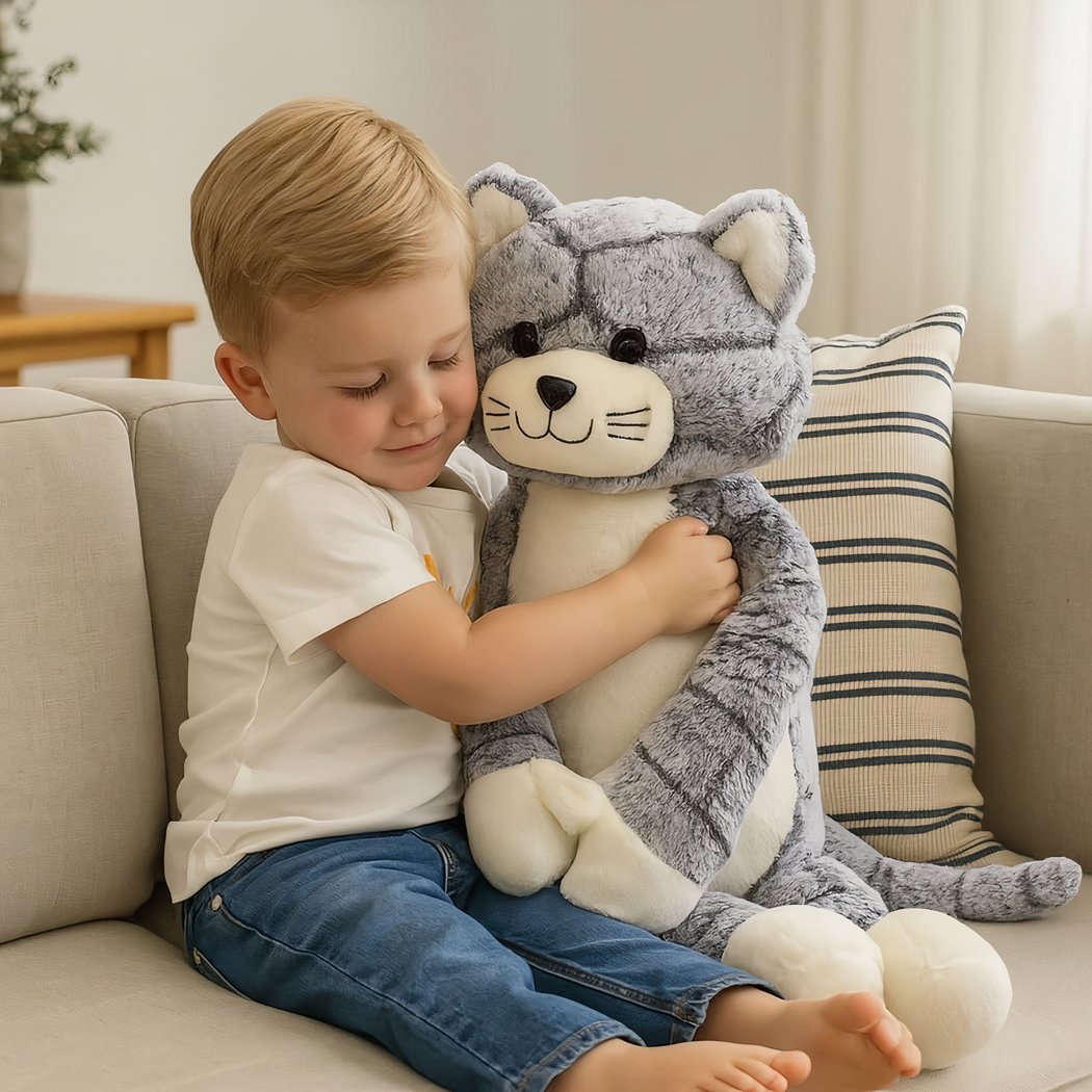 Peluche chat gris aux longues jambes