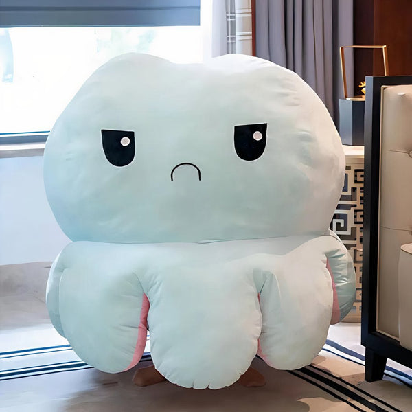 Peluche géante pieuvre réversible visage content et pas content
