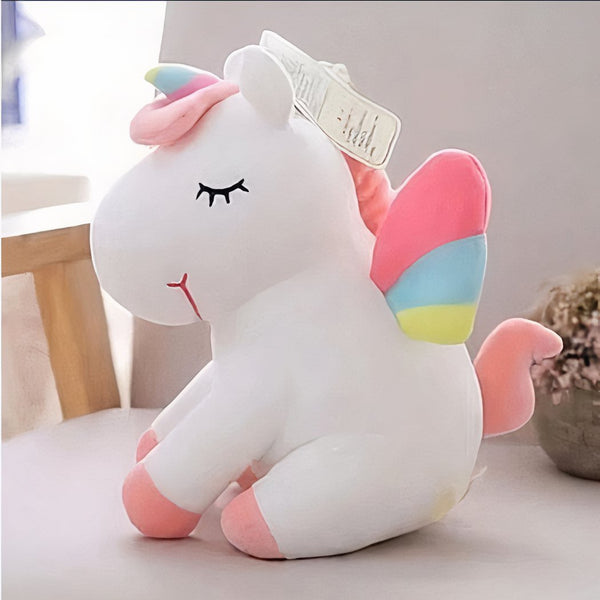 Peluche licorne blanche arc-en-ciel