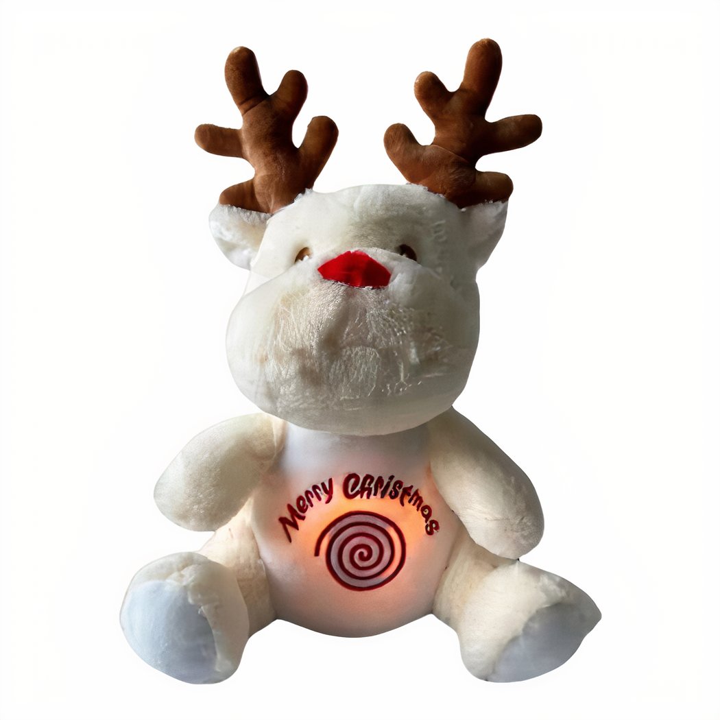 Peluche renne blanc ou marron de Noël qui respire avec berceuses