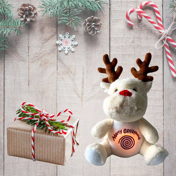 Peluche renne blanc ou marron de Noël qui respire avec berceuses