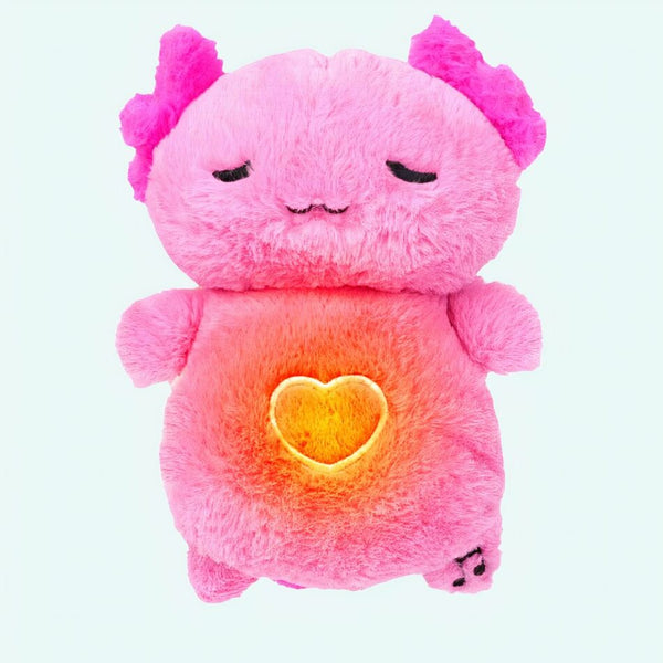 Peluche veilleuse rose d'axolotl qui respire avec berceuses intégrées