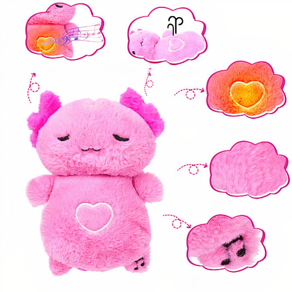 Peluche veilleuse rose d'axolotl qui respire avec berceuses intégrées
