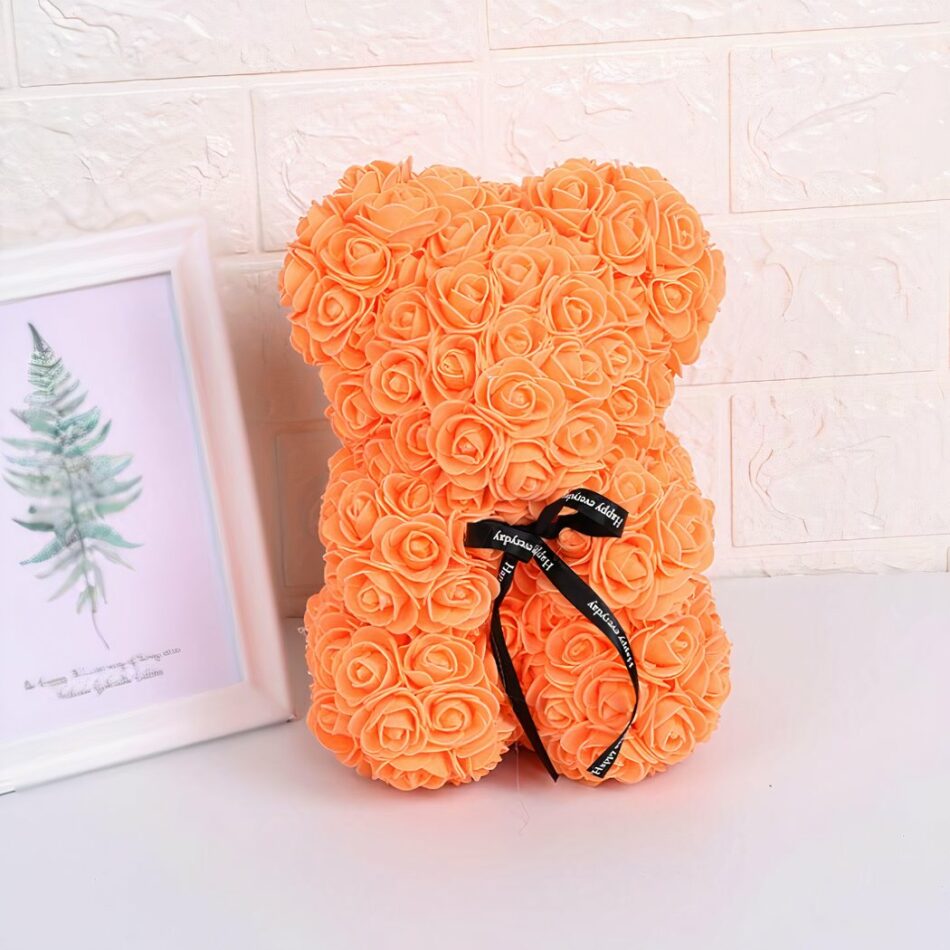 Ourson en Roses avec un noeud pour Saint-Valentin