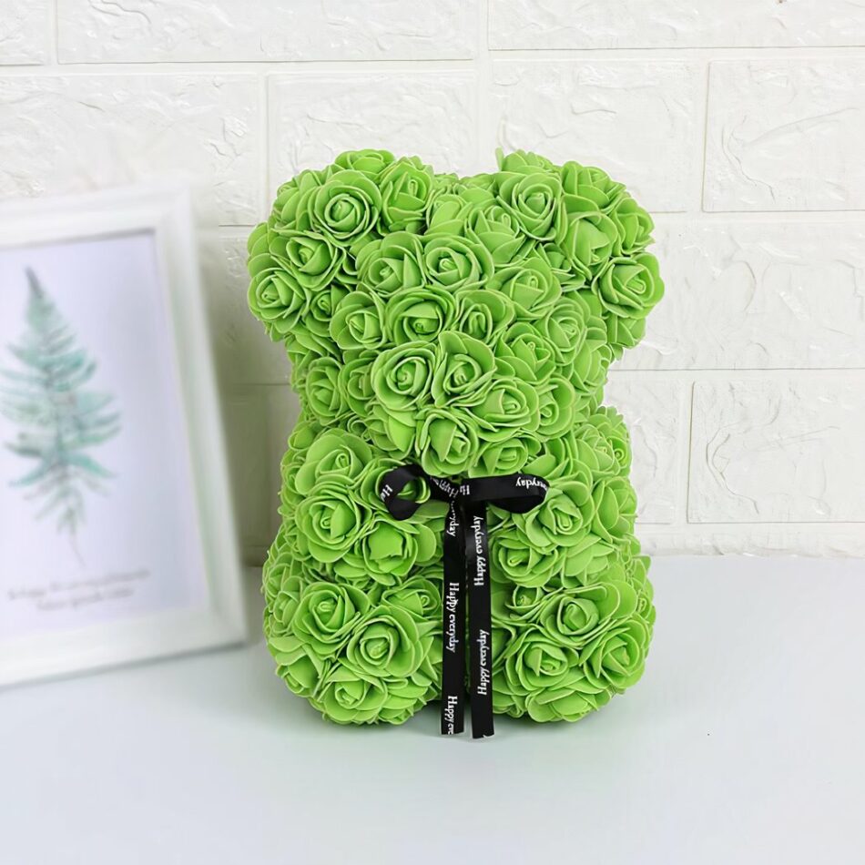 Ourson en Roses avec un noeud pour Saint-Valentin