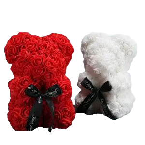Ourson en Roses avec un noeud pour Saint-Valentin