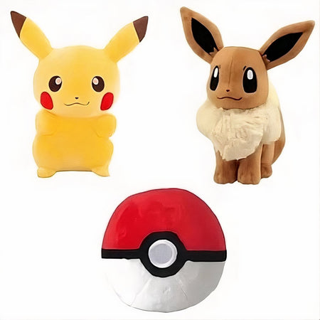 Pack pokéball + peluche pikachu mignon + evoli 20cm