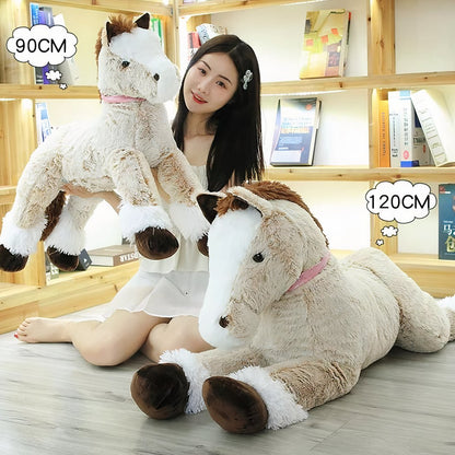 Peluche cheval marron blanc