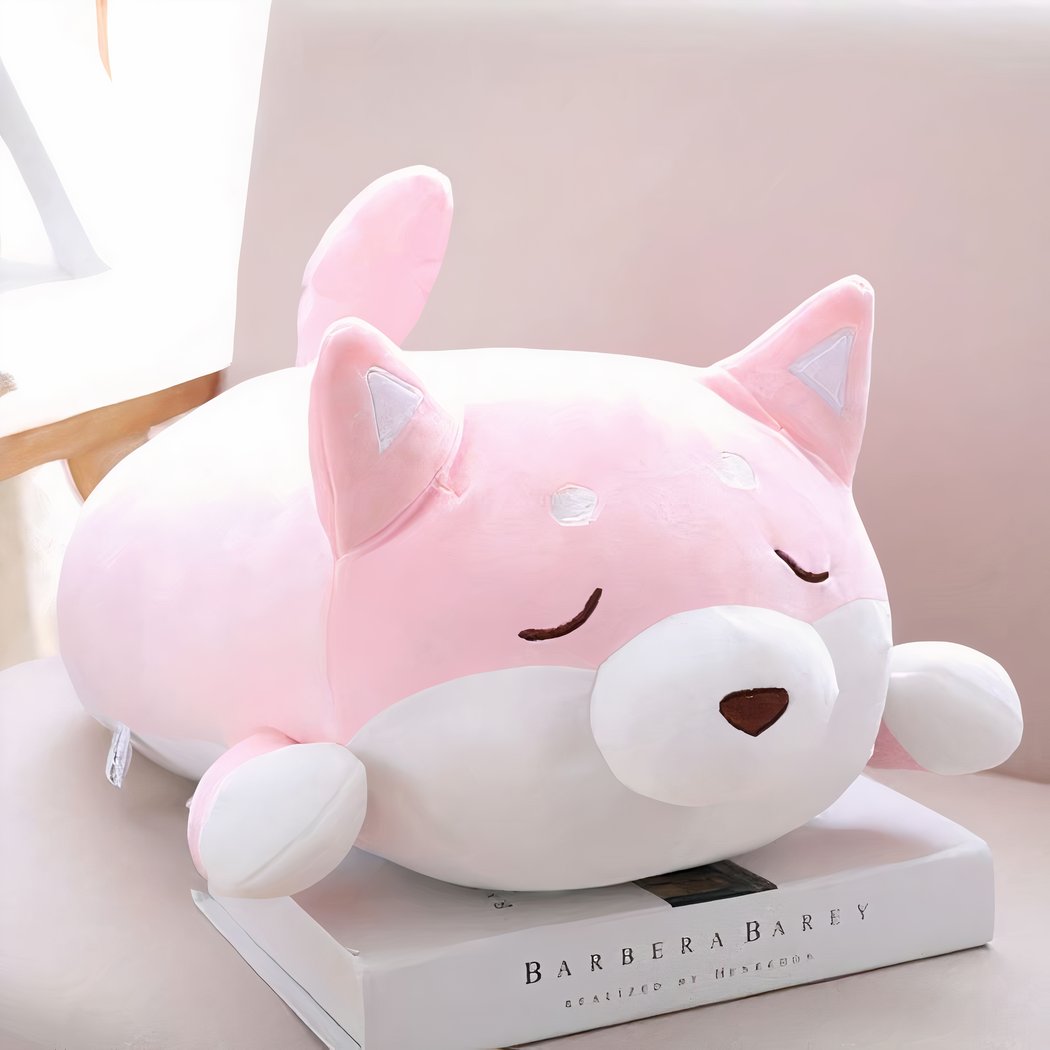 Peluche chien kawaii marron yeux fermés