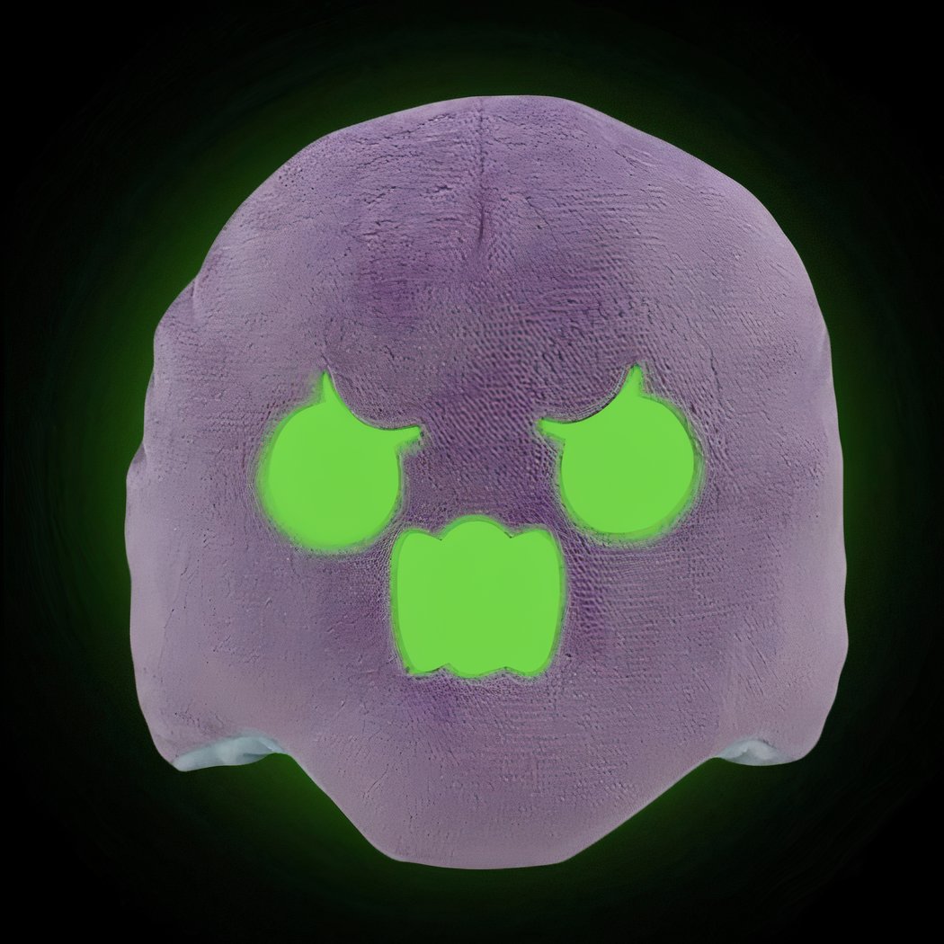 Peluche fantôme violet et bleu réversible, fluorescente