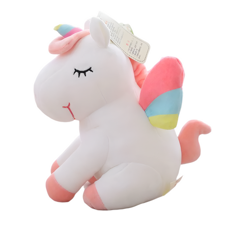 Peluche licorne blanche arc-en-ciel