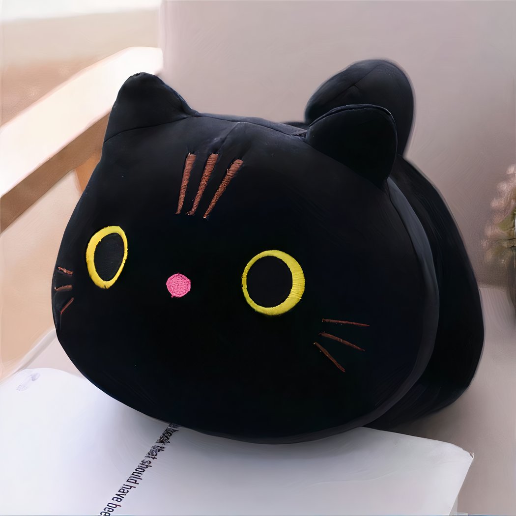 Peluche oreiller chat grands yeux