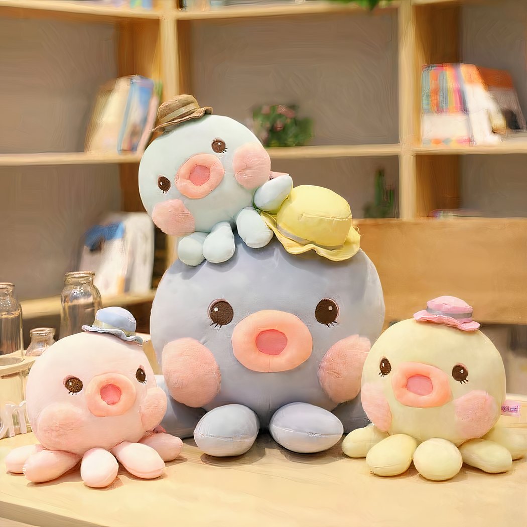 Peluche pieuvre Kawaii bleue