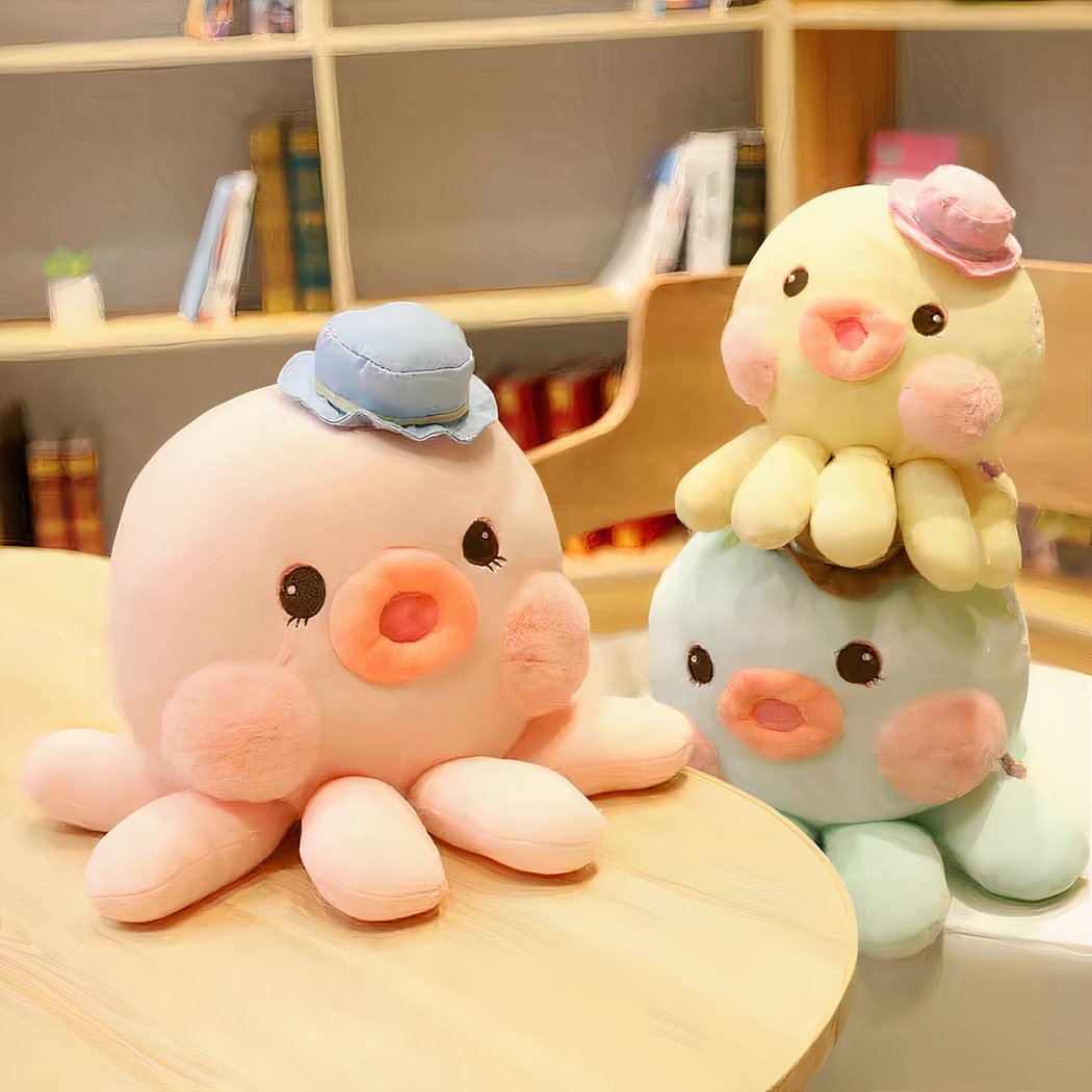 Peluche pieuvre Kawaii bleue