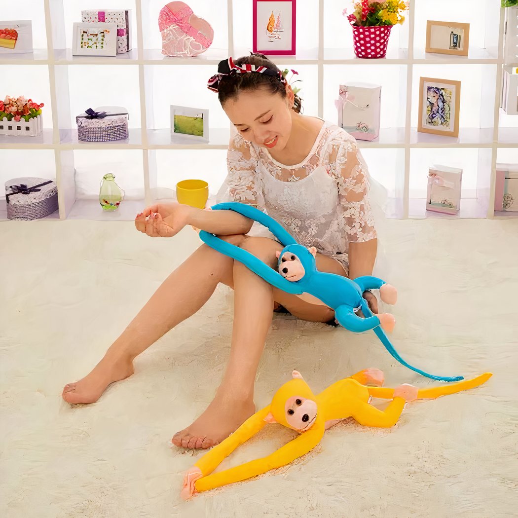 Peluche singe kawaii longue queue jaune