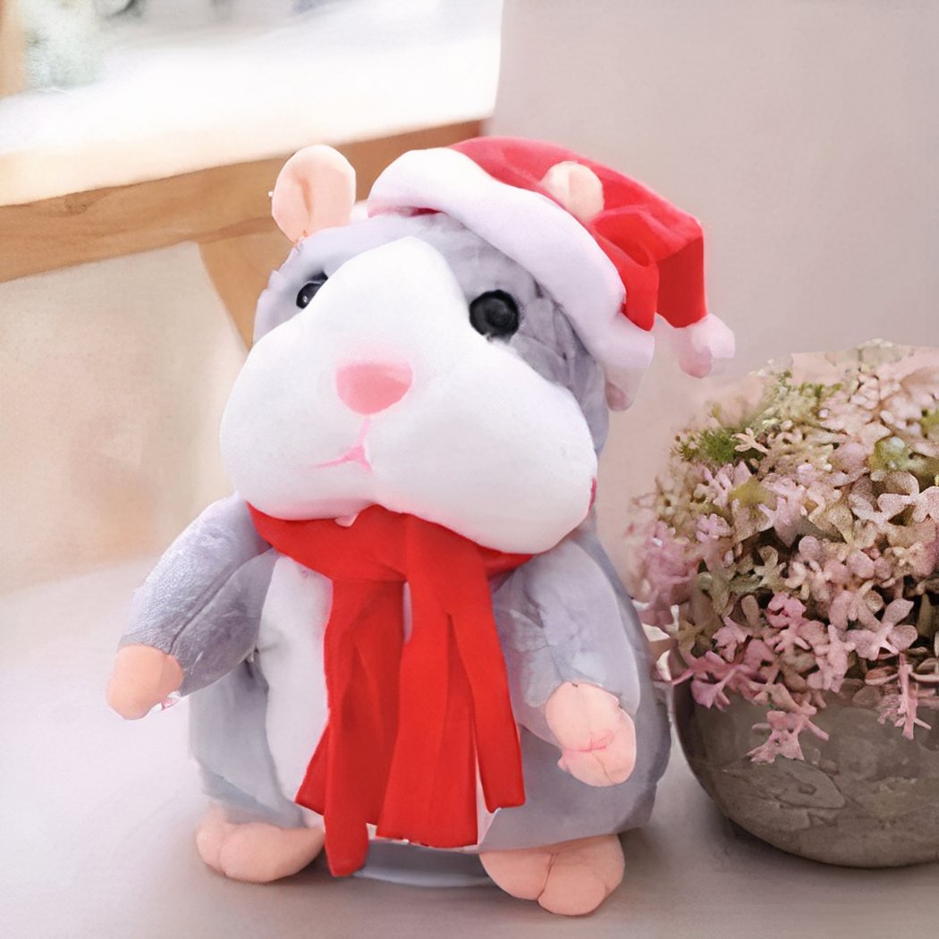 Peluche Hamster gris parlant Père Noël