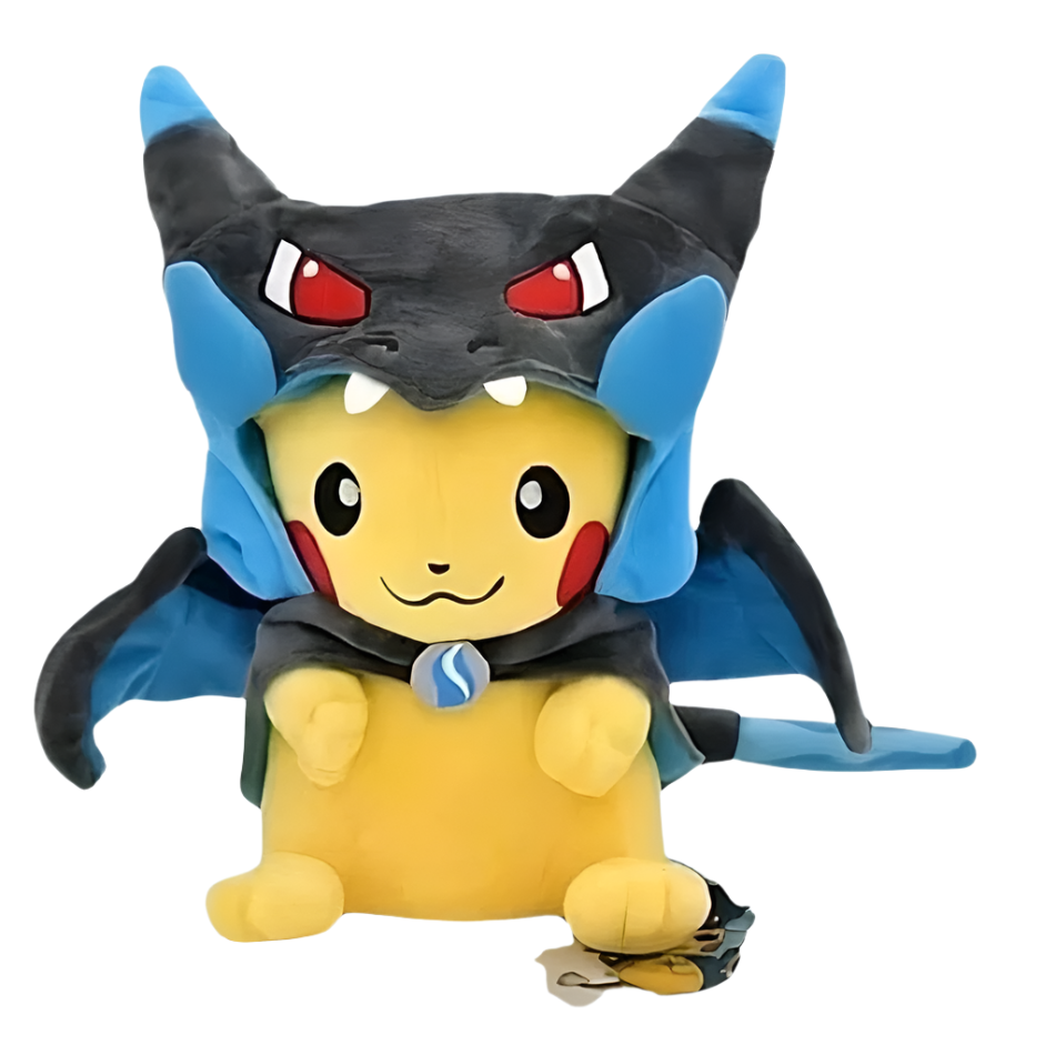 Peluche Pikachu déguisé en Méga Dracaufeu X