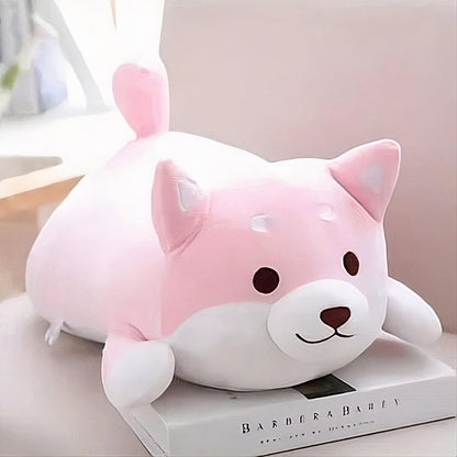 Peluche chien kawaii rose yeux fermés
