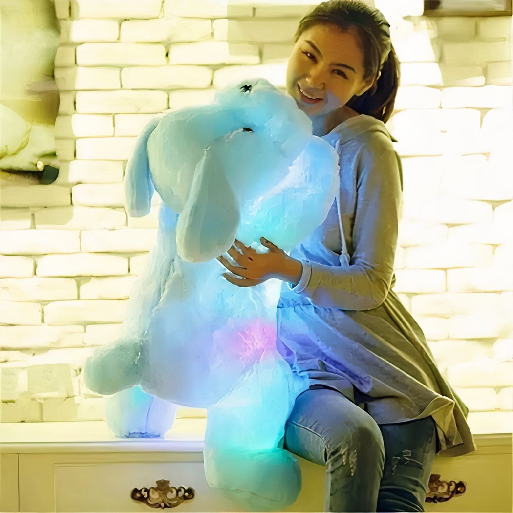 Peluche chien lumineuse rose