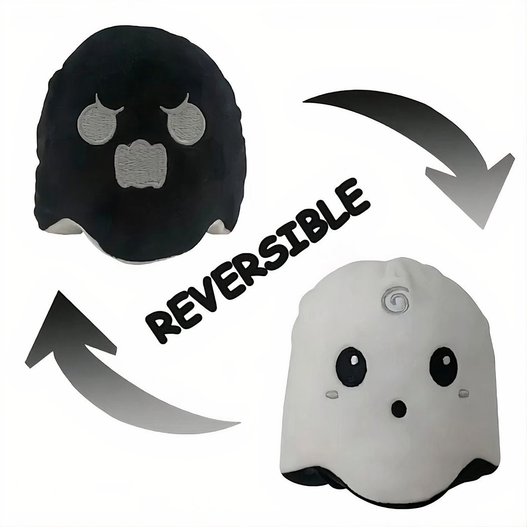 Peluche fantôme noir et blanc réversible, fluorescente
