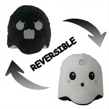Peluche fantôme noir et blanc réversible, fluorescente
