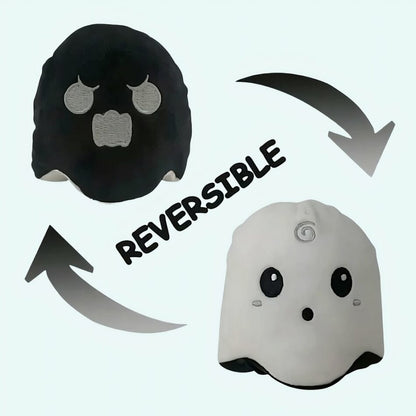 Peluche fantôme noir et blanc réversible, fluorescente