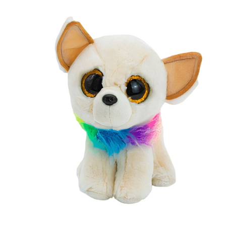 Petite peluche chien au collier multicolore