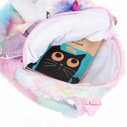 Sac à dos en peluche licorne argenté