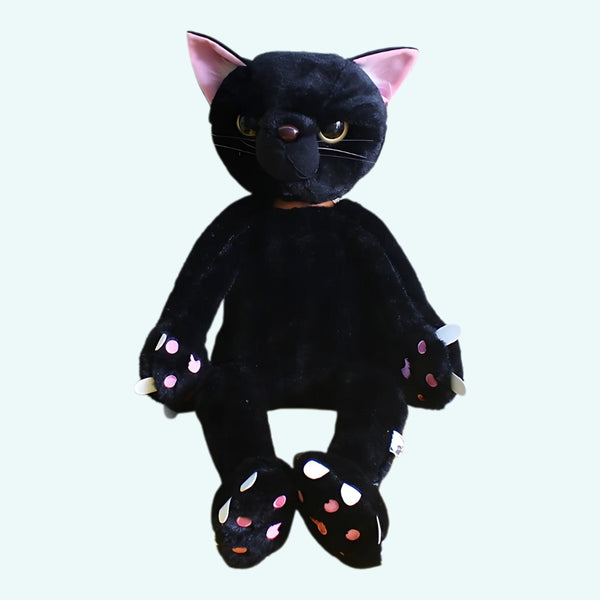 Peluche chat noir mécontent assis
