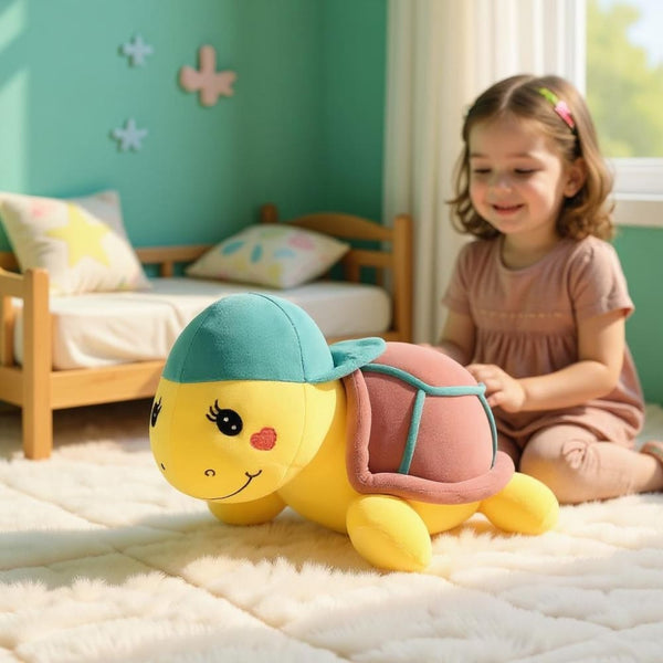 Peluche tortue violette à casquette