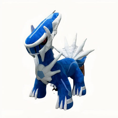 Peluche Pokémon Dialga plush toy, blue with white armor spikes.