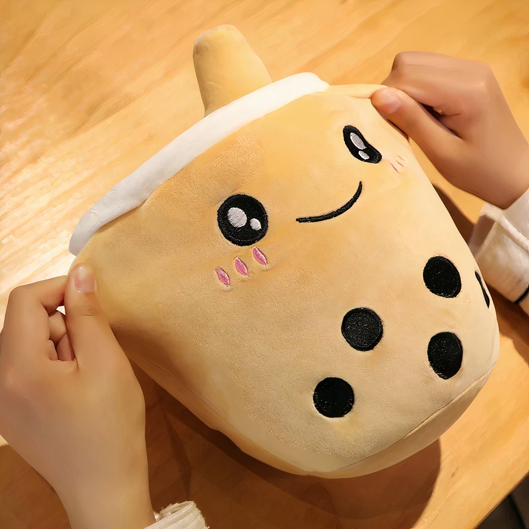 Peluche coussin Bubble tea mignon marron