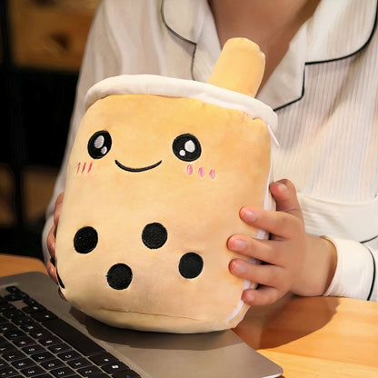Peluche coussin Bubble tea mignon marron