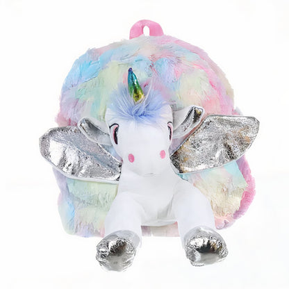 Sac à dos en peluche licorne argenté